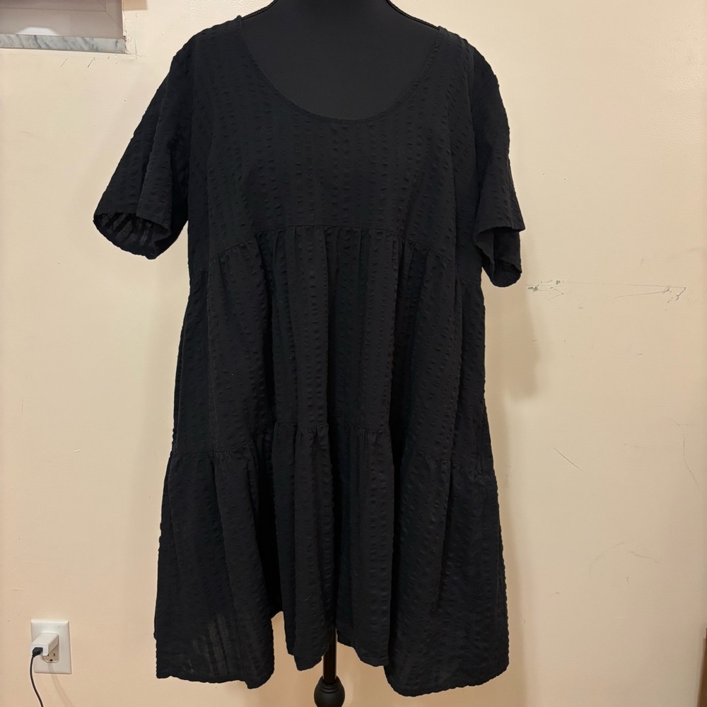 A New Day Black Textured Babydoll Tunic Top w/ Pockets Size XL